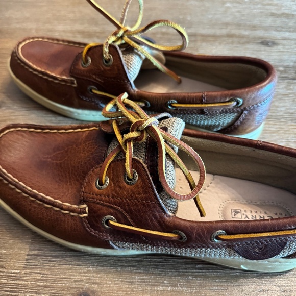 ⛵Sperry Top-Sider A/O 2-Eye Boat Shoes | Brown Leather & Knit Fabric  Women’s 8M - Picture 4 of 14